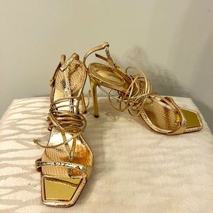 Vikki Metallic Leather Sandal - Gold Snake Embossed - Size 8 - Only Worn Once